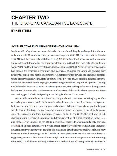The Changing Canadian PSE Landscape